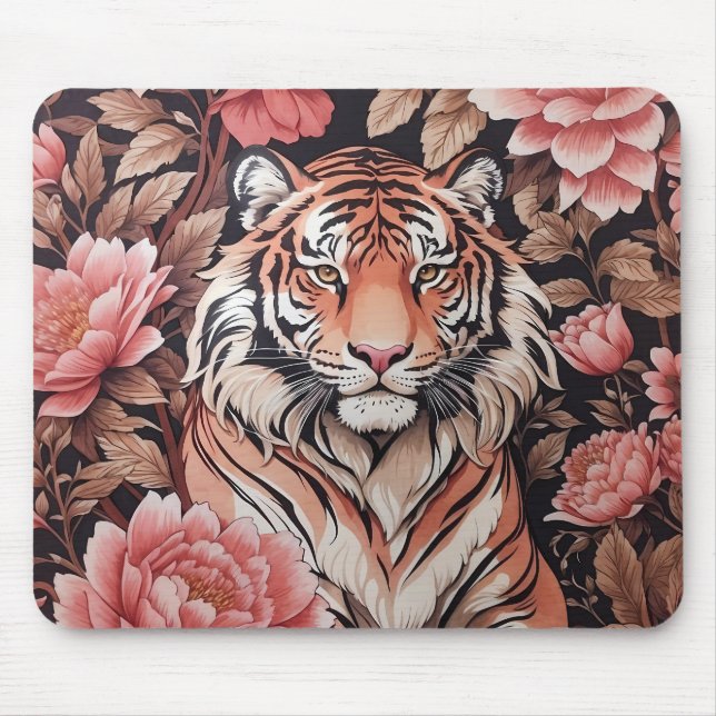 Mesmerising Tiger Pink Flowers Mouse Pad (Front)