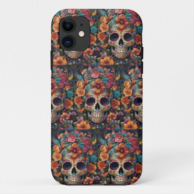 Mesmerising Tradition: Vibrant Sugar Skull Case-Mate iPhone Case (Back)