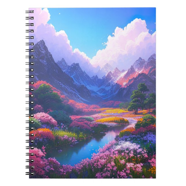 Mesmerising Valley Adorned with Colourful Flowers Notebook (Front)
