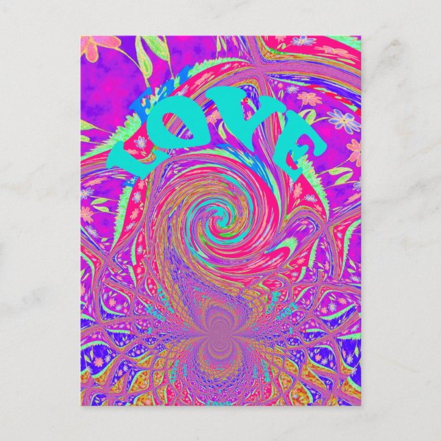 Mesmerising Whirlpool Love Cyan Text art Graphic  Announcement Postcard (Front)
