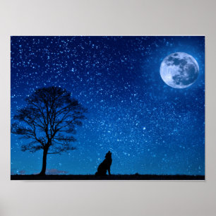 Mesmerising Wolf Howling on the Moon Poster