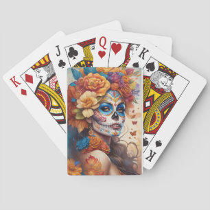 Mesmerising Woman in Sugar Skull Makeup Playing Cards