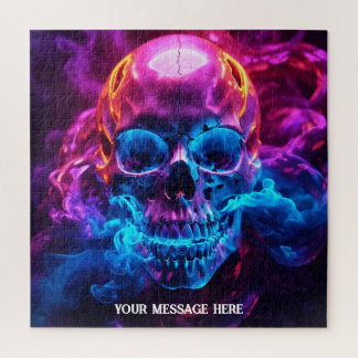 Mesmerizing glowing human skull jigsaw puzzle