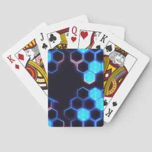 Mesmerizing Holographic Cyberpunk Hexagon Tiles Playing Cards
