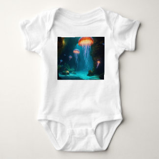 Mesmerizing Jellyfish T-Shirt - Dark Background Ar Baby Bodysuit