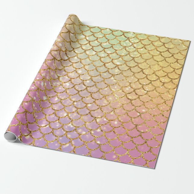 Mesmerizing Mermaid Scales Pink Purple Gold Green Wrapping Paper (Unrolled)