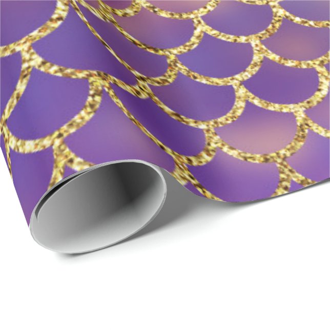 Mesmerizing Mermaid Scales Purple Green Blue Gold Wrapping Paper (Roll Corner)