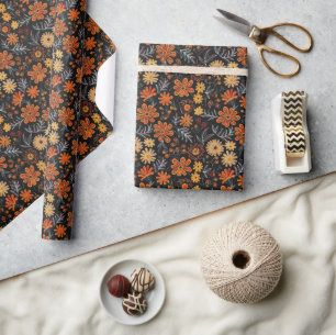 Mesoamerican-Inspired Embroidered Floral Pattern Wrapping Paper