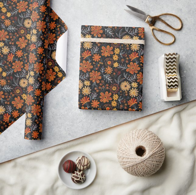 Mesoamerican-Inspired Embroidered Floral Pattern Wrapping Paper (Crafts)