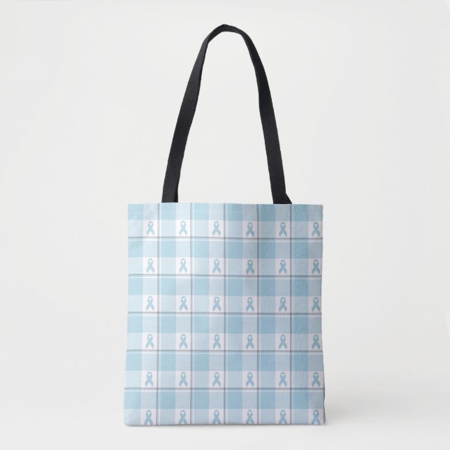 Mesothelioma Cancer Awareness Plaid Light Blue Tote Bag (Front)
