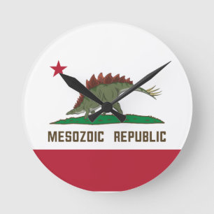 Mesozoic Republic California Flag Stegosaurus Round Clock