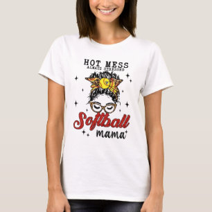 Mess Always Stressed Softball Mama  T-Shirt