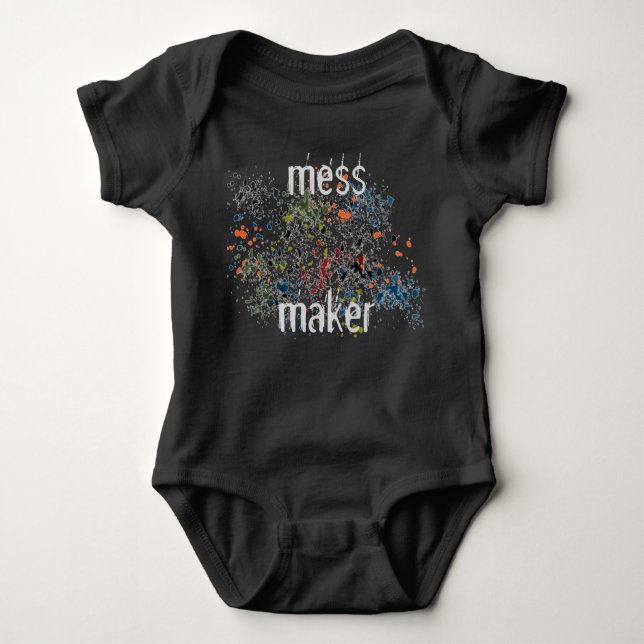 Mess Maker Messy Colourful Paint Splatters Baby Bodysuit (Front)