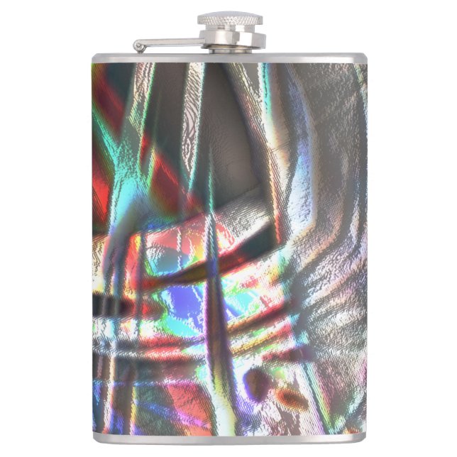 Mess of colourful strokes in rustic and showy grai hip flask (Front)