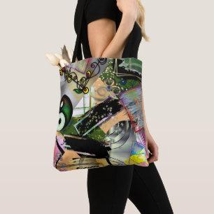 Mess of design objects & symbols with rough effect tote bag