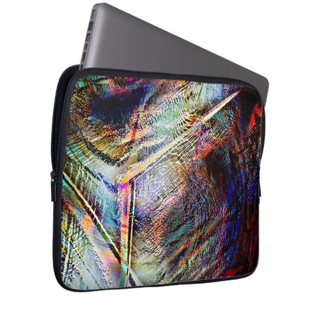 Mess of digital scratches with glossy & dark touch laptop sleeve (Front Right)