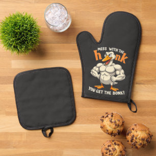 Mess With The Honk You Get The Bonk Fitness Oven Mitt & Pot Holder Set