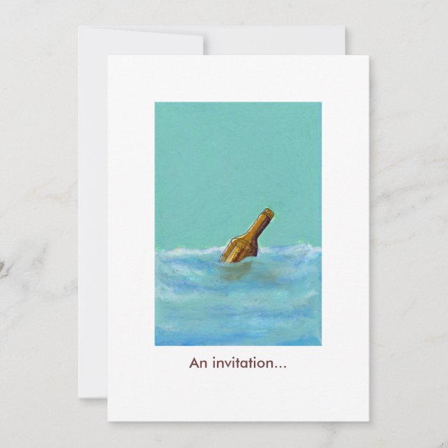 Message - bottle at sea PERSONALIZED invitations (Front)