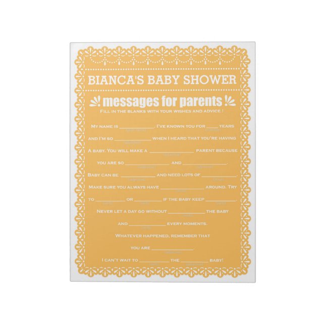 Message for Parents Orange Papel Picado Shower Notepad (Rotated)