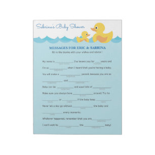 Message for Parents To Be Rubber Duck Baby Shower Notepad