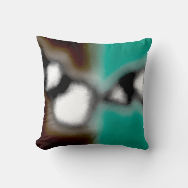 Message in a Bottle: Abstract Brown, Teal, B & W Cushion (Front)