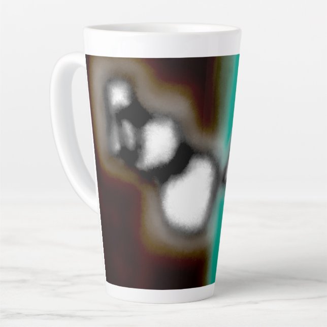 Message in a Bottle: Abstract Brown, Teal, B & W Latte Mug (Left Angle)