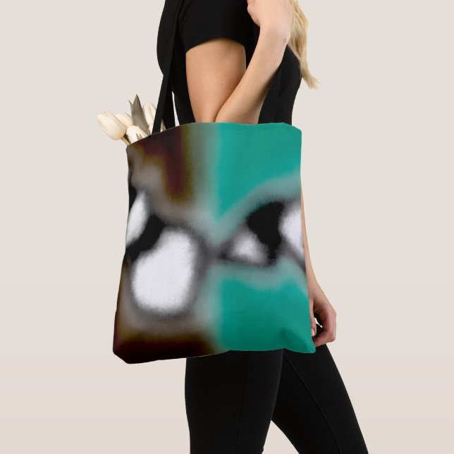 Message in a Bottle: Abstract Brown, Teal, B & W Tote Bag (Close Up)