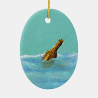 Message in a bottle at sea oil pastel drawing art ceramic ornament