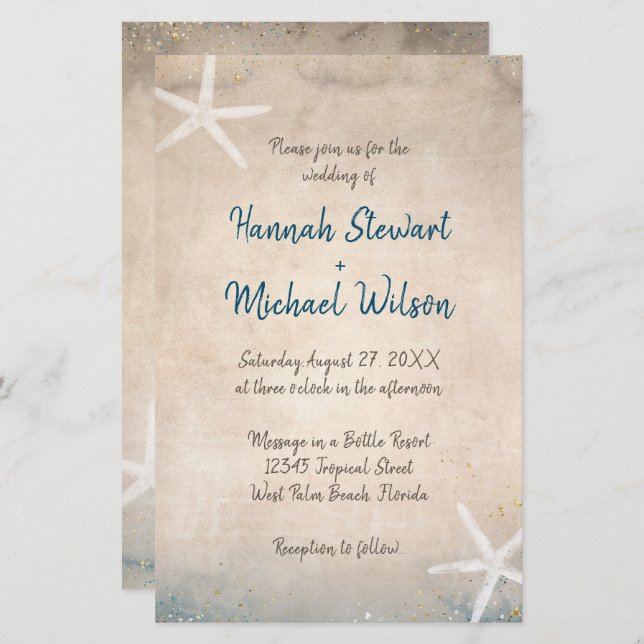 Message in a Bottle Beach Scroll Invitation (Front/Back)