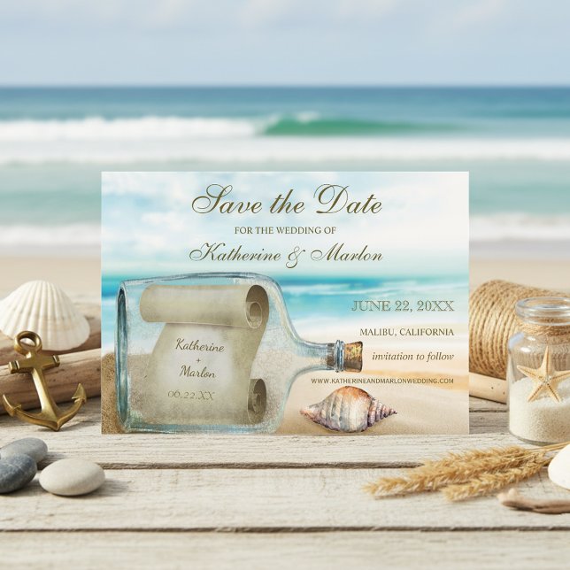 Message in a Bottle Beach Sea Shell Wedding Save The Date (Creator Uploaded)