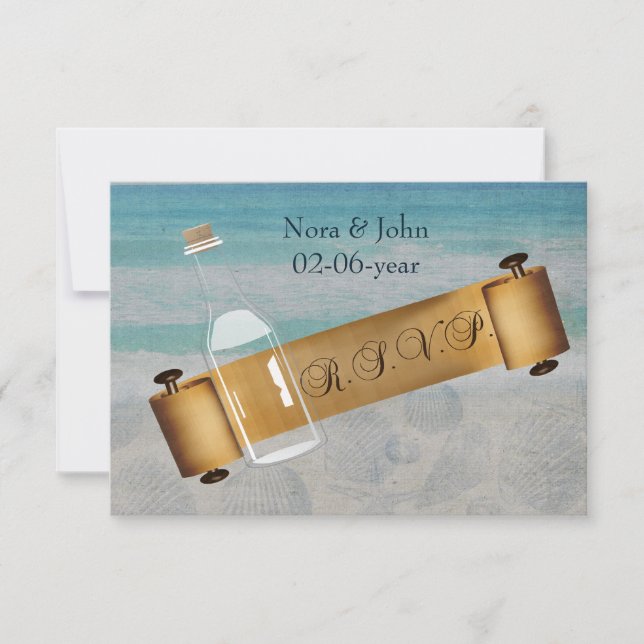 Message in a bottle Beach Wedding RSVP Card (Front)