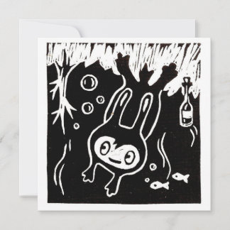 Message in a Bottle Boy linocut Invitation