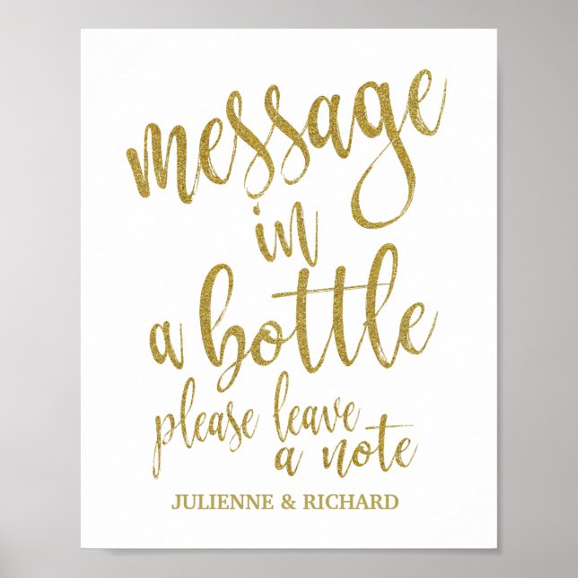 Message in a Bottle Sign Glitter 8x10 Wedding Sign (Front)