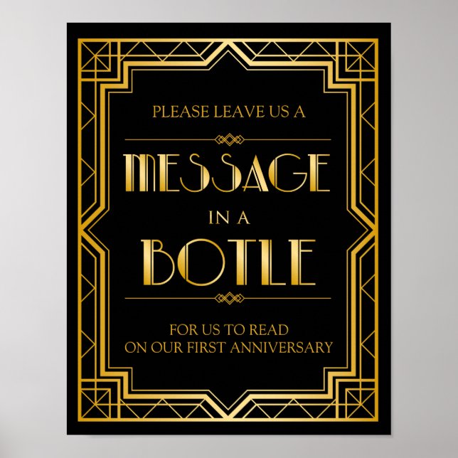Message in a Bottle Wedding Sign | Art Deco Gatsby (Front)