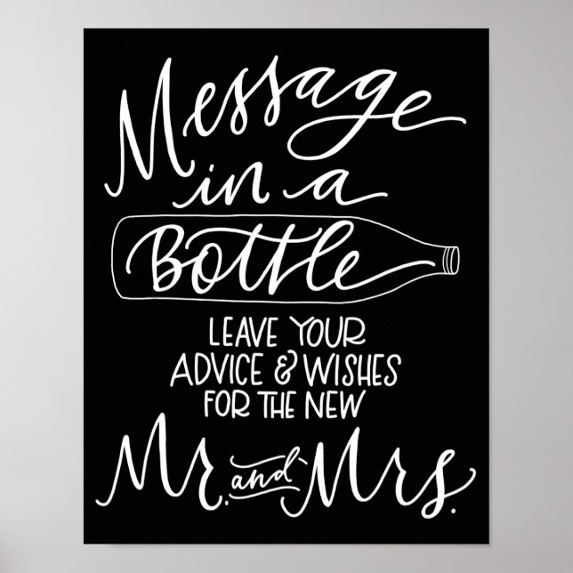 Message in a Bottle Wedding Sign - Black (Front)