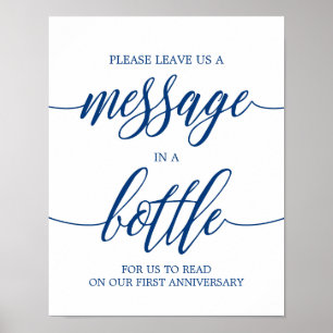 Message in a Bottle Wedding Sign Blue Calligraphy
