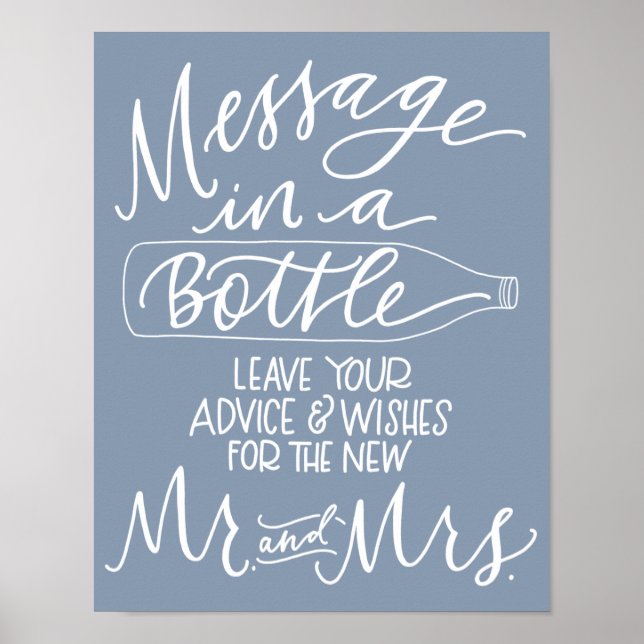Message in a Bottle Wedding Sign - French Blue (Front)