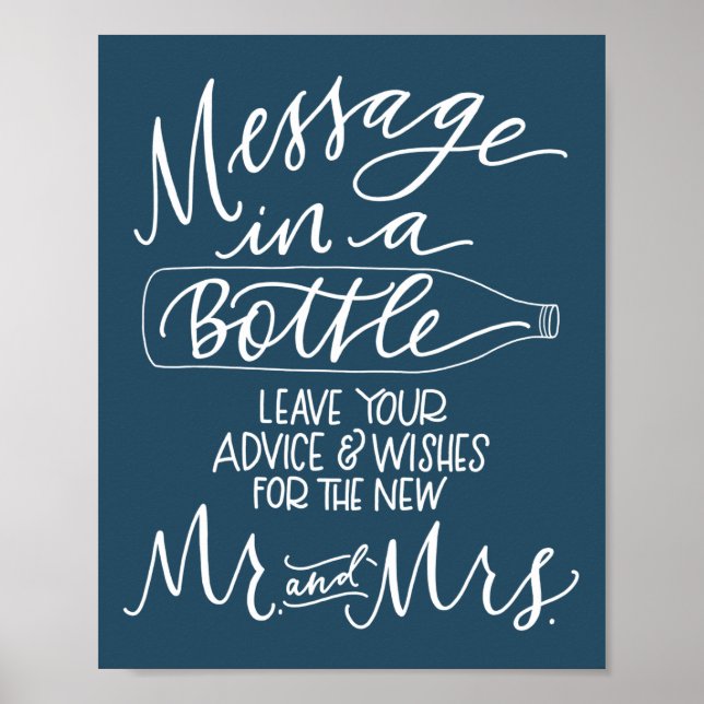 Message in a Bottle Wedding Sign - Navy Blue (Front)
