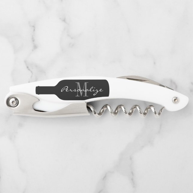 Message in a wine bottle custom monogram foldable corkscrew (Front)