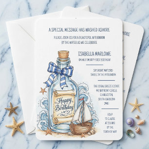Message In Bottle Sailboat Birthday Invitation