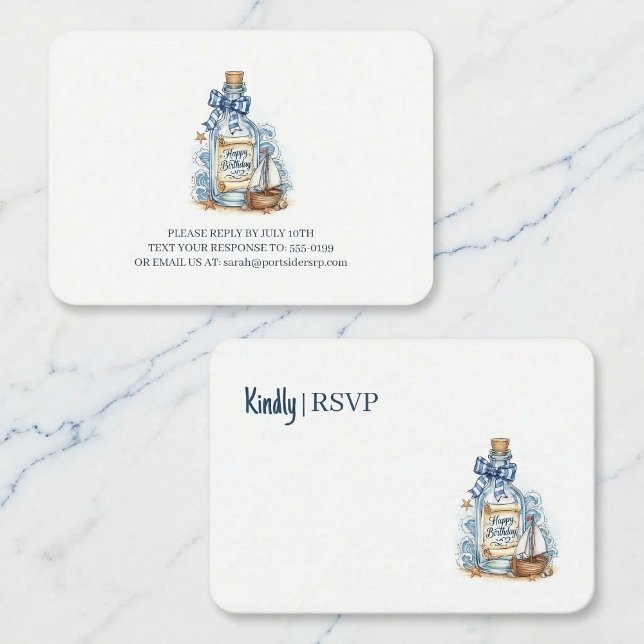 Message In Bottle Sailboat Birthday RSVP Enclosure Card (Sail away with a heartfelt thank you.)