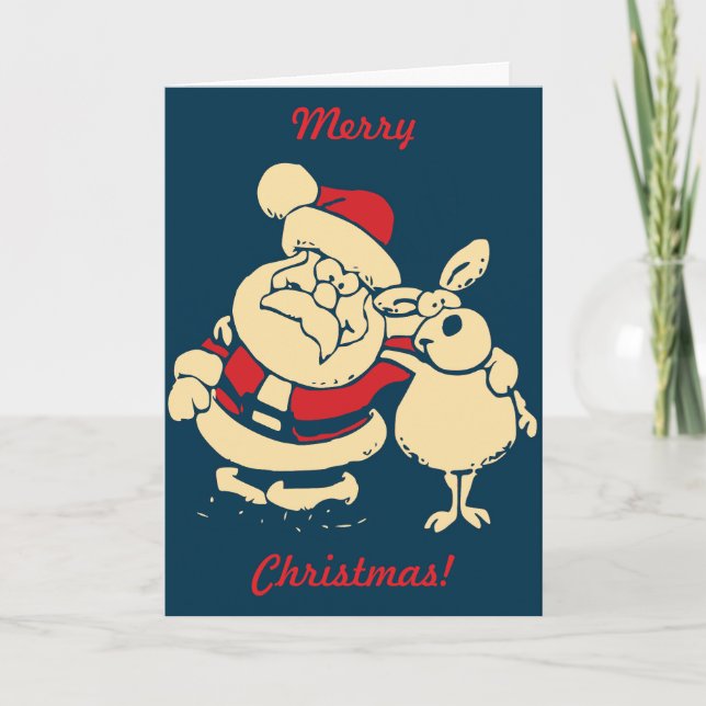 Message Inside - Retro Merry Christmas Santa with Holiday Card (Front)