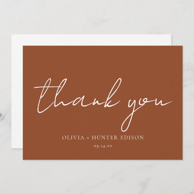 Message Modern Terracotta Calligraphy  Thank You Card (Front/Back)