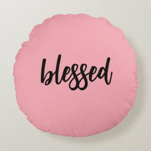 Message Template Light Pink & Black Buffalo Plaid Round Cushion