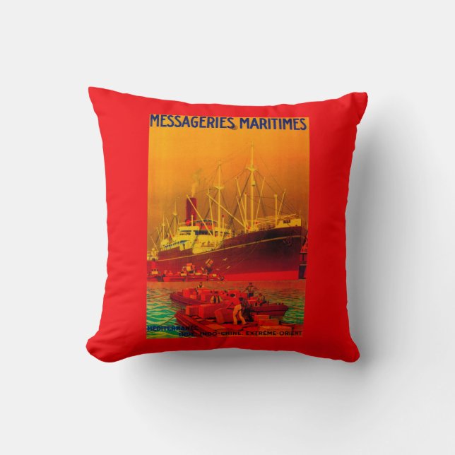 Messageries Maritimes Vintage PosterEurope Cushion (Front)