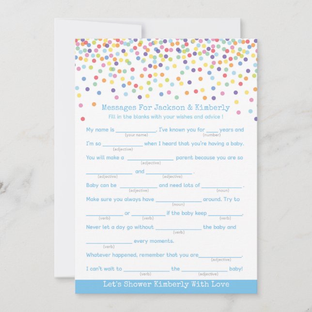 Messages for Parents To Be Confetti Baby Shower Invitation (Front)