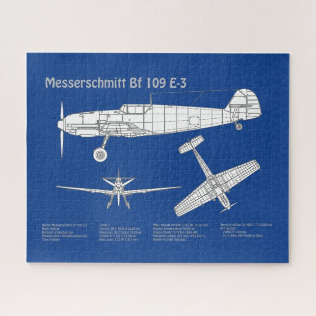 Messerschmitt Bf 109 - Aeroplane Blueprint ABD Jigsaw Puzzle (Horizontal)