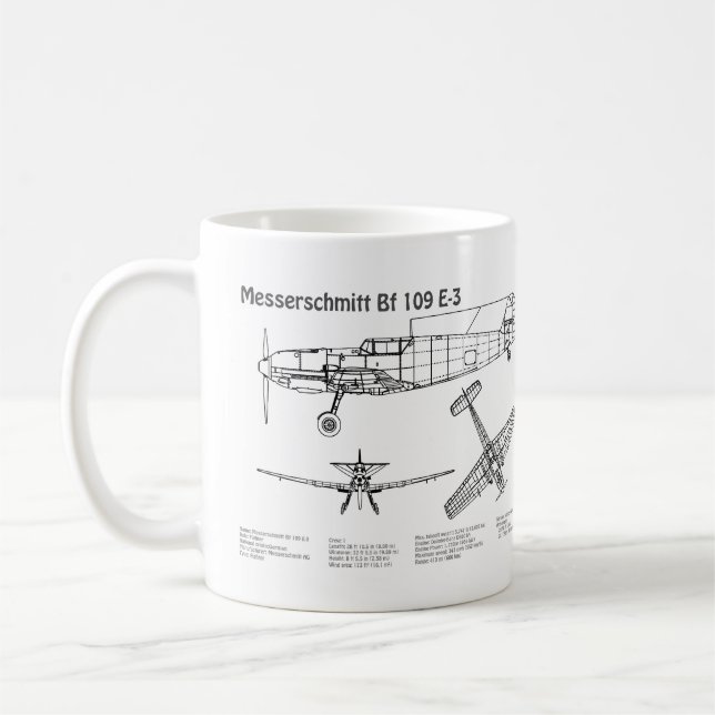 Messerschmitt Bf 109 - Aeroplane Blueprint BD Coffee Mug (Left)