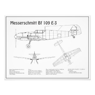 Messerschmitt Bf 109 - Aeroplane Blueprint BD Photo Print
