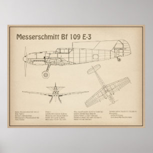 Messerschmitt Bf 109 - Aeroplane Blueprint SD Poster